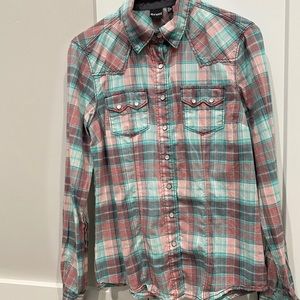pink + teal button-down shirt!